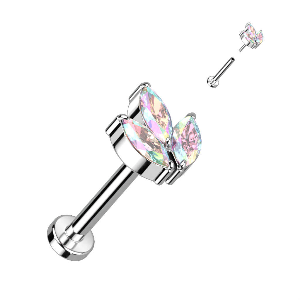 Titanium Labret Marquise Cut Zirconia Push-In