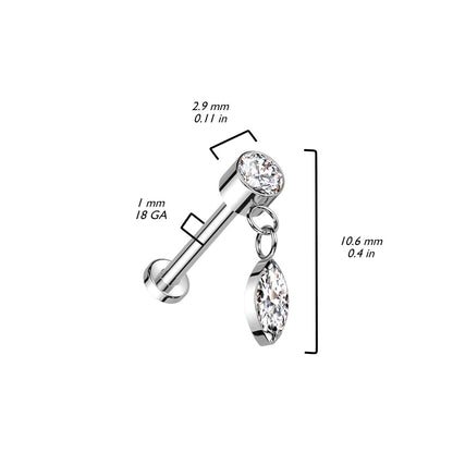 Titanium Labret Drop dangle Zirconia Push-In