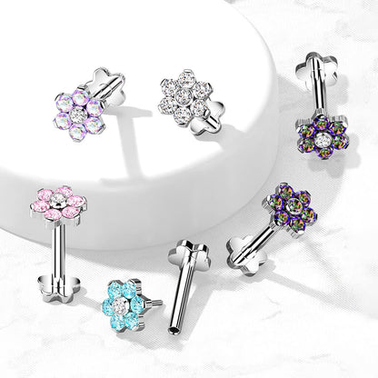 Titanium Labret Flower Zirconia Flower Base Push-In