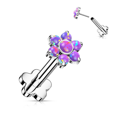 Titanium Labret Flower Opal Flower Base Push-In