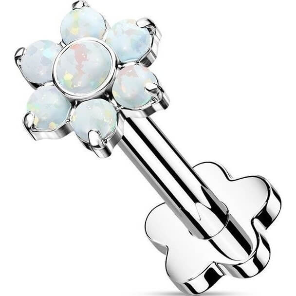 Titanium Labret Flower Opal Flower Base Push-In