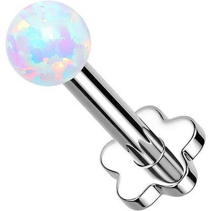 Titanium Labret Ball Opal Flower Base Push-In