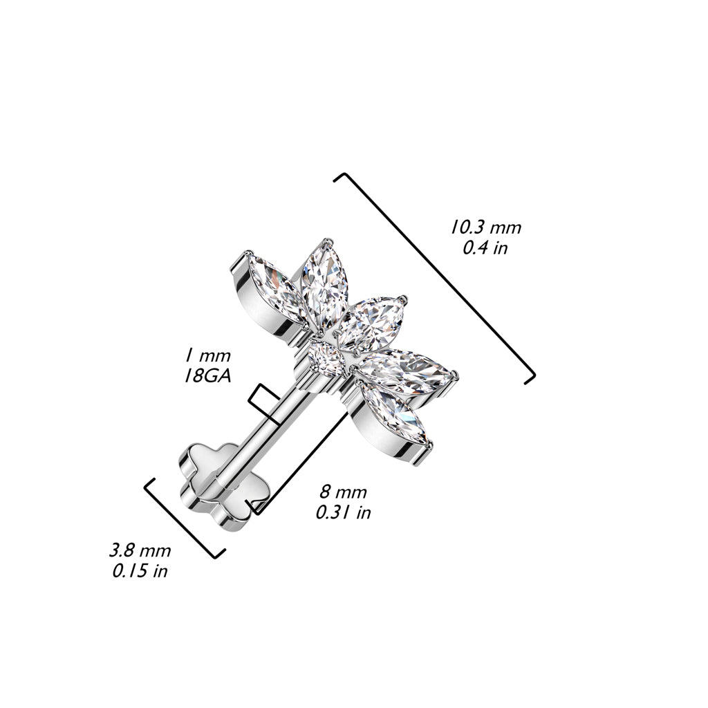 Titanio Labret Fiore di zirconi Push-In