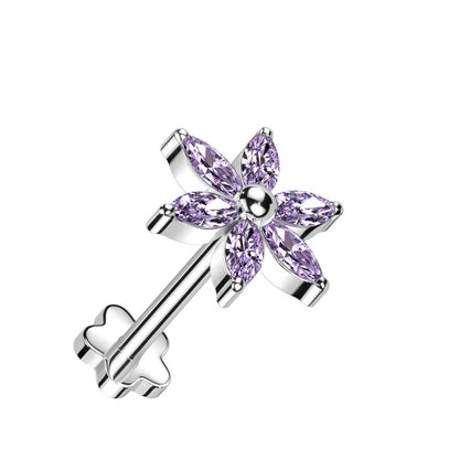 Titanium Labret Flower Zirconia Push-In