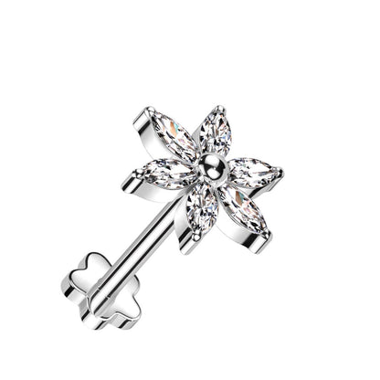 Titanium Labret Flower Zirconia Push-In