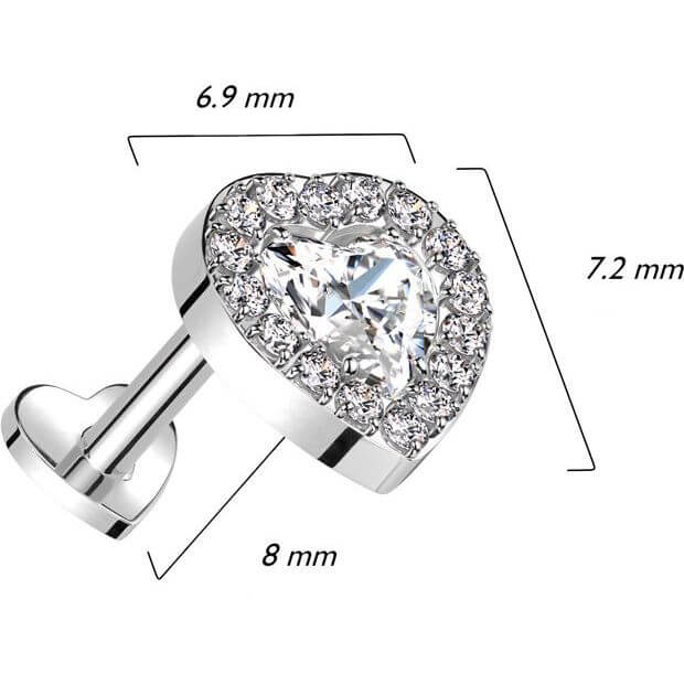 Titanium Labret Heart Zirconia Push-In