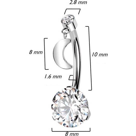 Titanio Piercing Ombelico Zirconi e Luna pendente Push-In