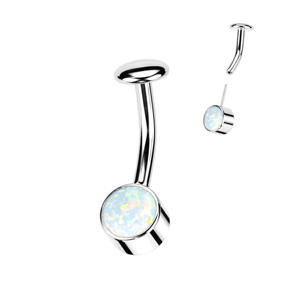 Titane Piercing Nombril Opale Serti Clos Argent Enfoncer