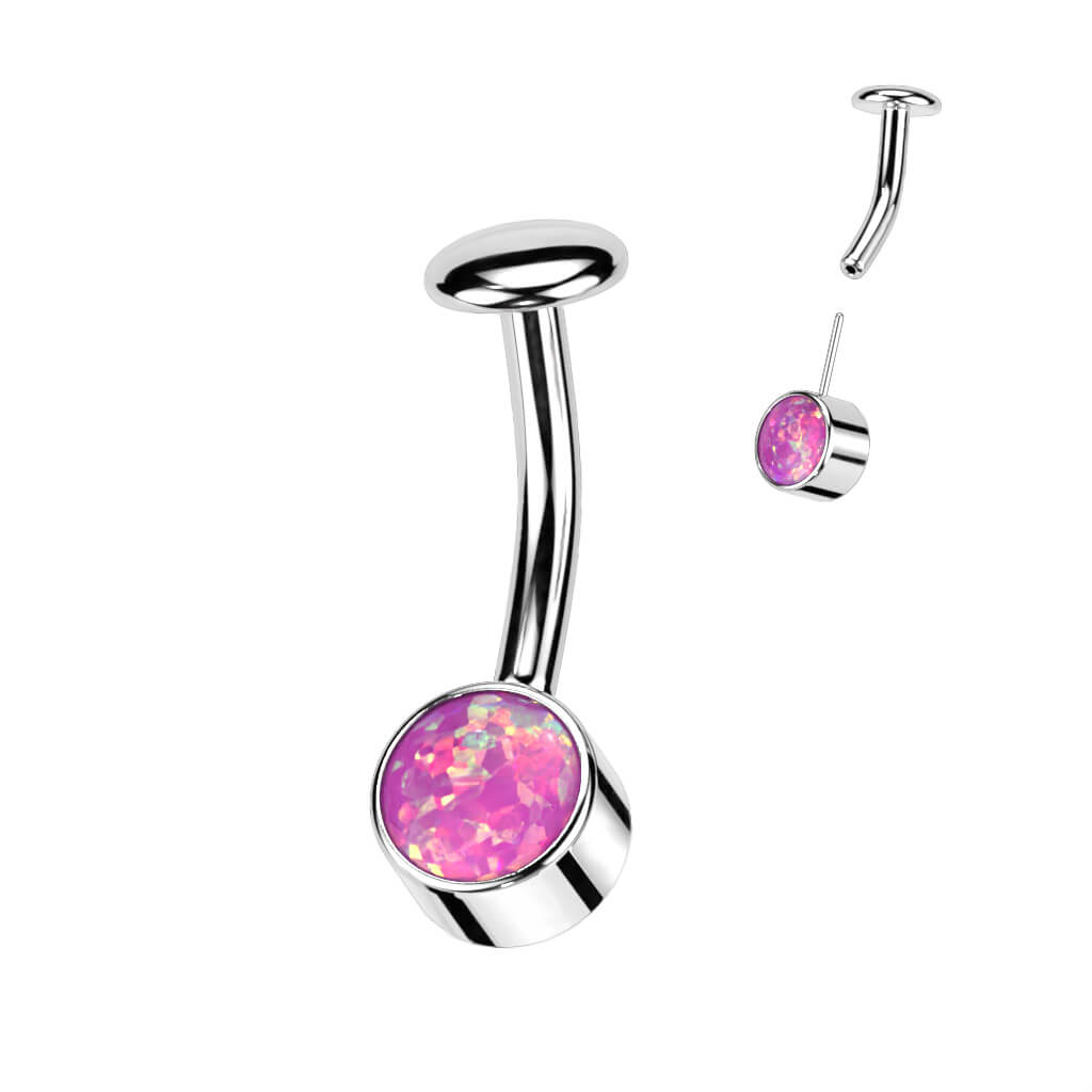 Titane Piercing Nombril Opale Serti Clos Argent Enfoncer