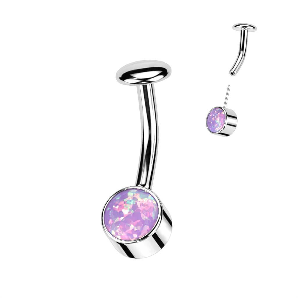 Titane Piercing Nombril Opale Serti Clos Argent Enfoncer