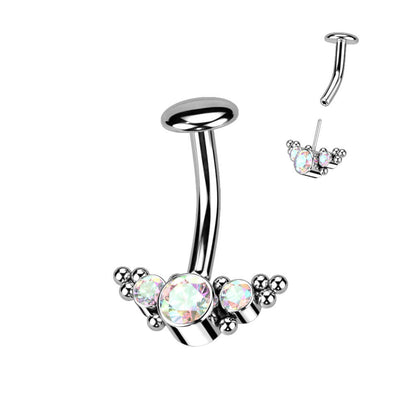 Titanium Belly Button Piercing 3 Zirconia Silver Push-In