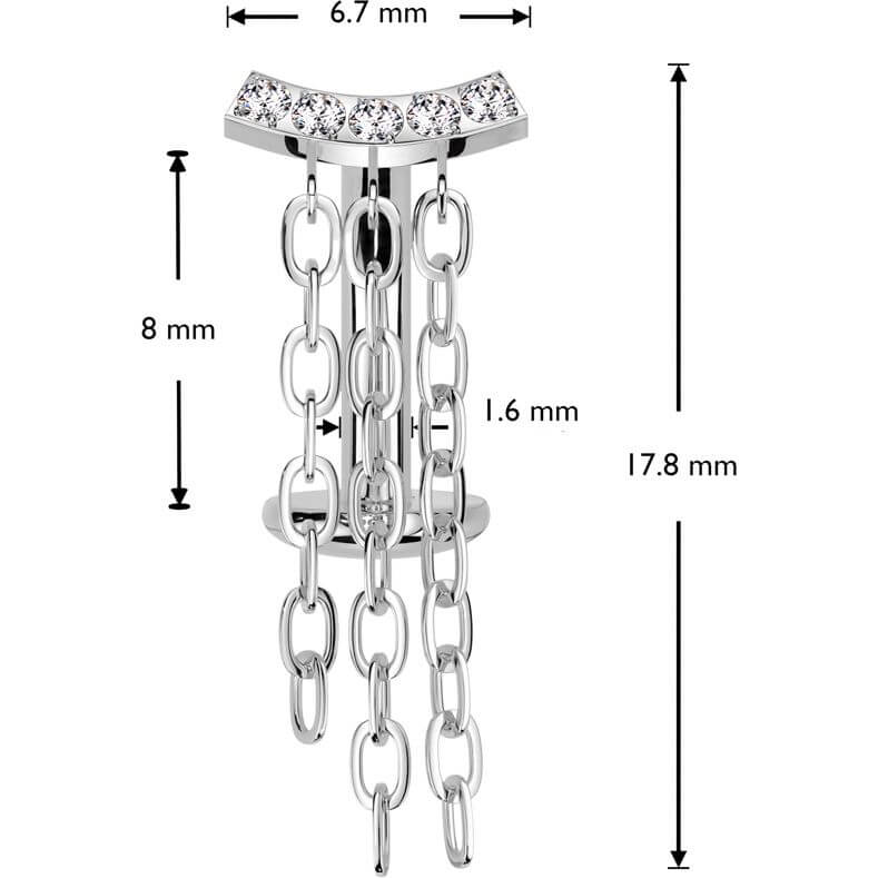 Titanio Piercing ombligo Circonitas con tres Cadenas Push In