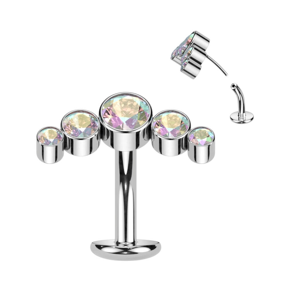 Titanio Piercing ombligo 5 Circonita Plata Push In