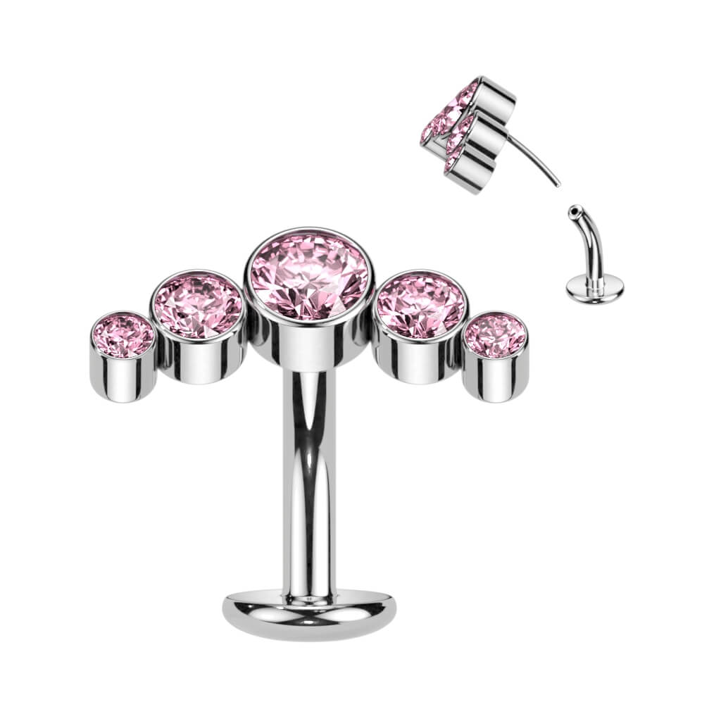 Titanio Piercing ombligo 5 Circonita Plata Push In