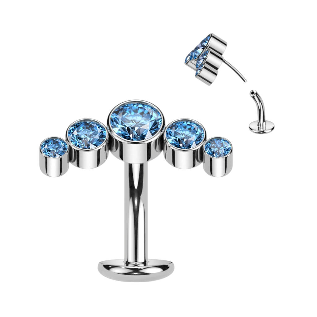 Titanio Piercing ombligo 5 Circonita Plata Push In