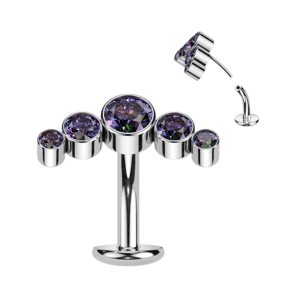 Titanio Piercing ombligo 5 Circonita Plata Push In