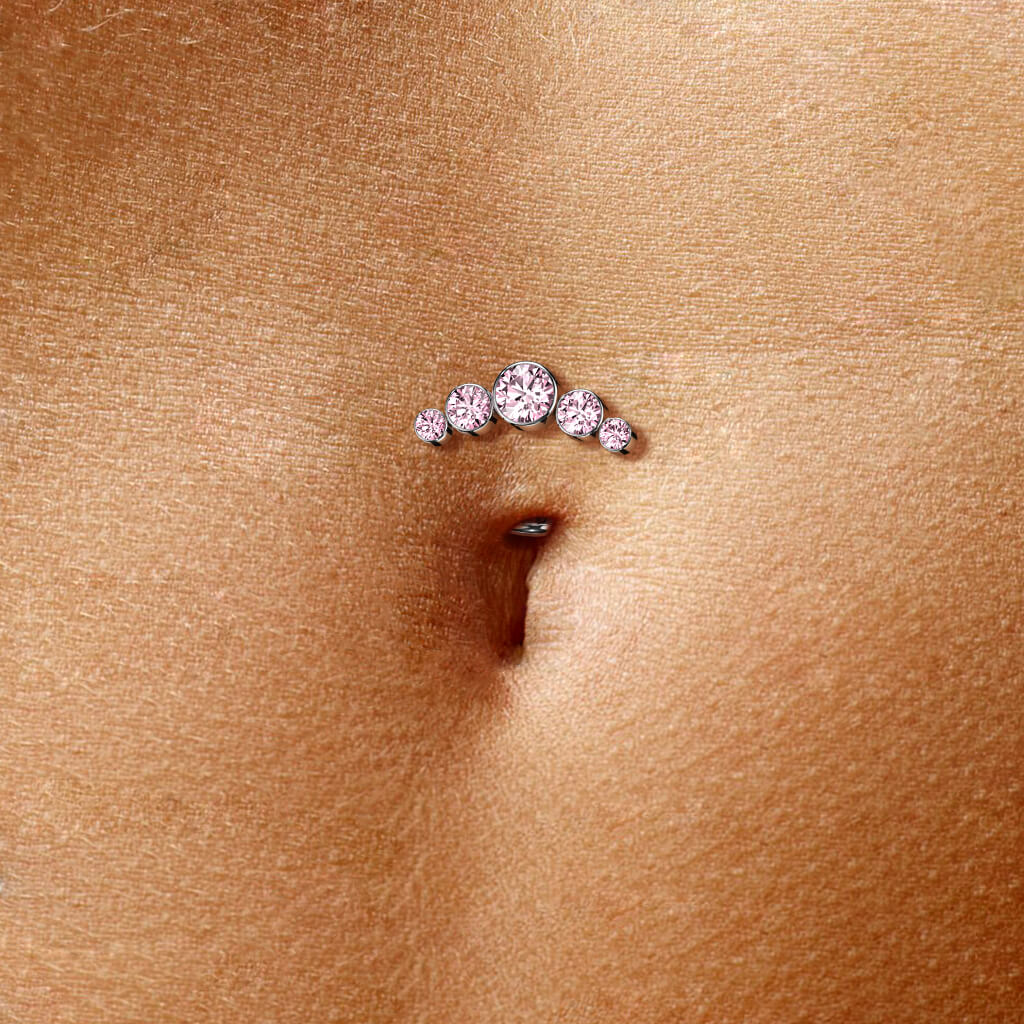 Titanio Piercing ombligo 5 Circonita Plata Push In