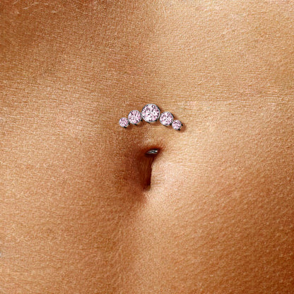 Titanio Piercing Ombelico 5 Zirconi e Argento Push-In