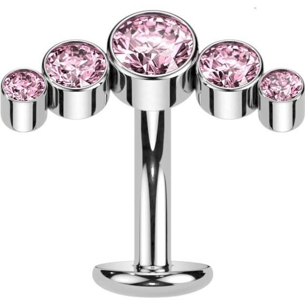 Titanio Piercing Ombelico 5 Zirconi e Argento Push-In