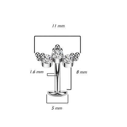 Titan Bauchnabelpiercing 3 Zirkonia Silber Push-In