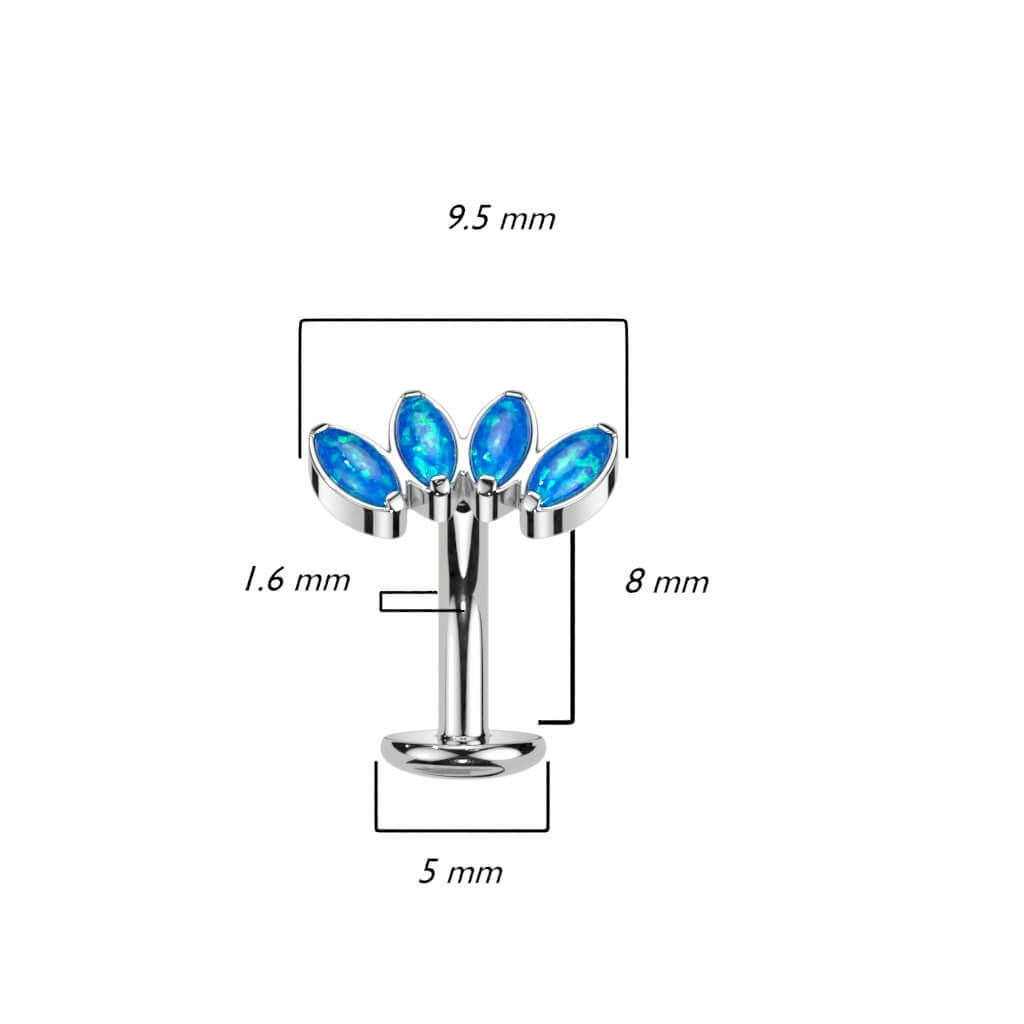 Titanio Piercing Ombelico 4 Opali taglio marquise Push-In