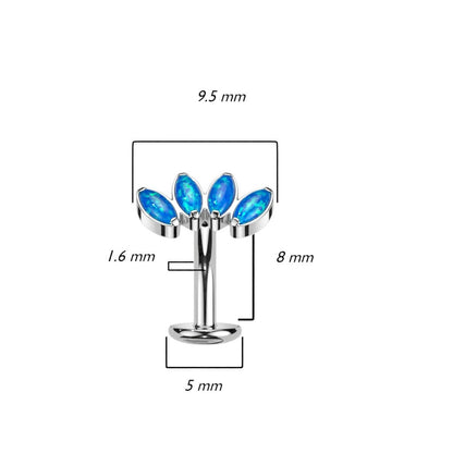 Titanio Piercing Ombelico 4 Opali taglio marquise Push-In