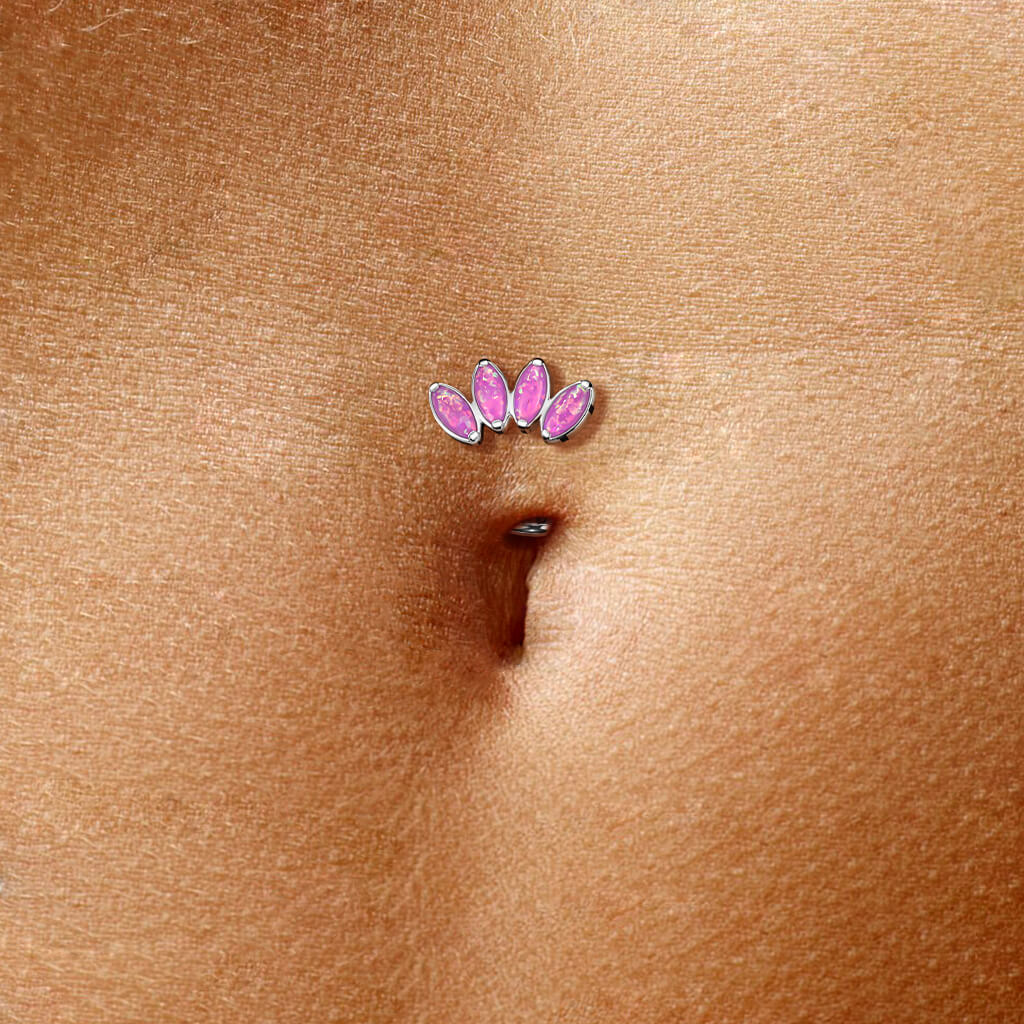 Titanio Piercing ombligo 4 Ópalos talla turquesa Push In