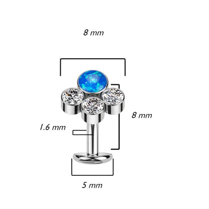 Titanio Piercing ombligo Circonita Ópalo Plata Push In