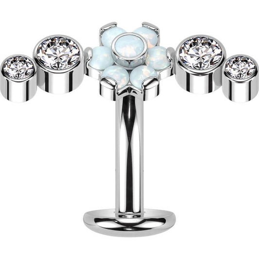 Titane Piercing Nombril Fleur Opale Zirconia Enfoncer