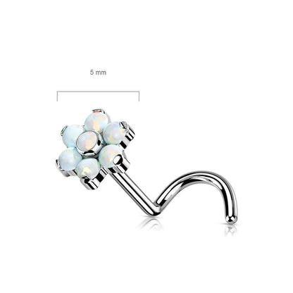 Titanium Nose Screw Flower Zirconia Opal Silver Push-In