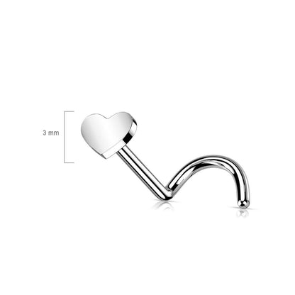 Titanium Nose Screw Heart Flat Silver Push-In