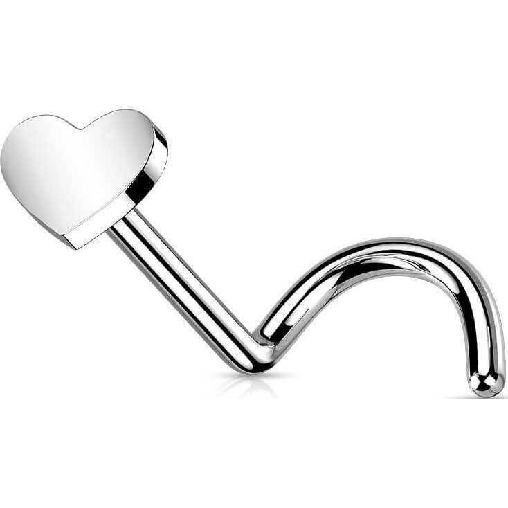 Titanium Nose Screw Heart Flat Silver Push-In