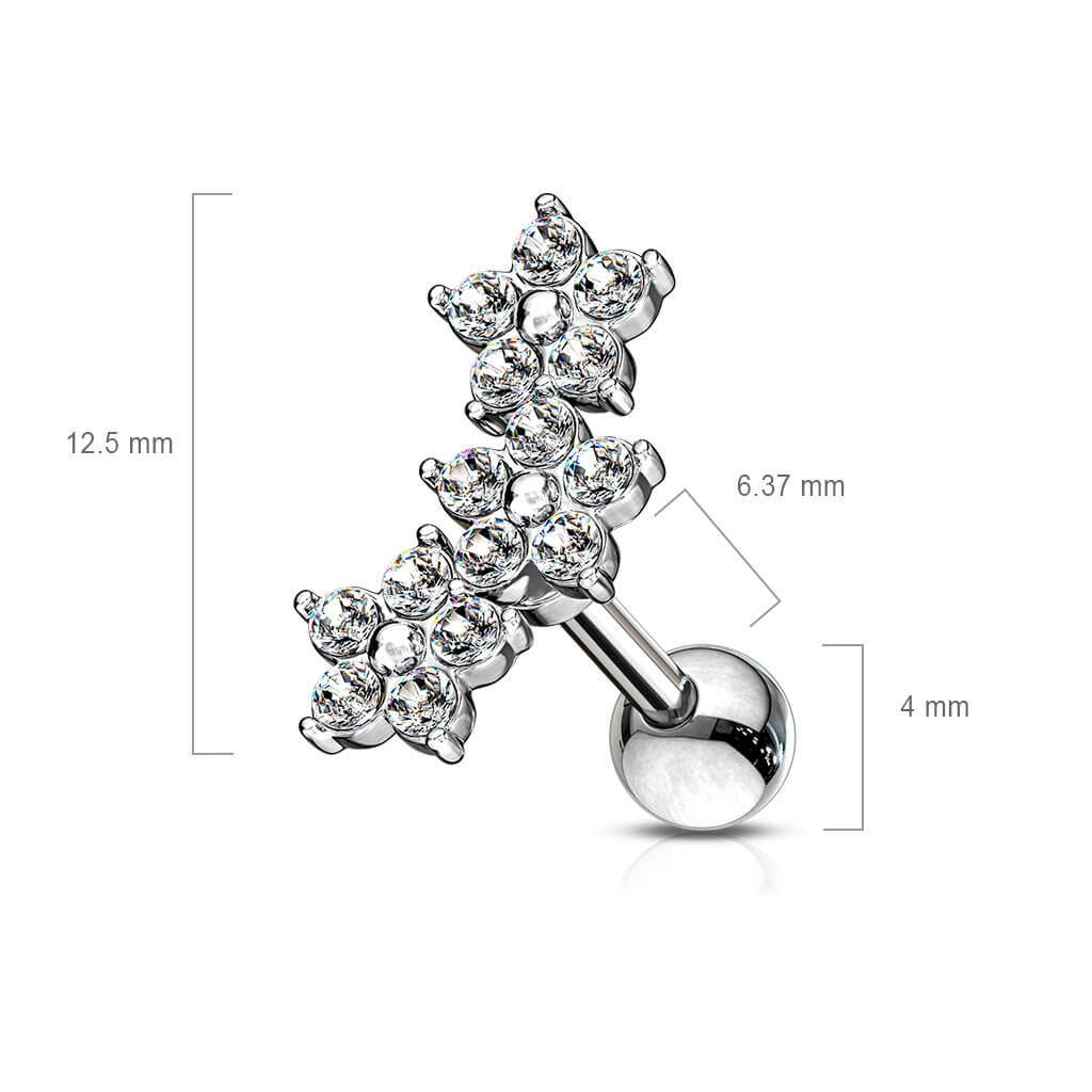 Barbell Blumen Zirkonia Silber