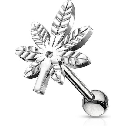 Barbell Hemp Leaf Silver