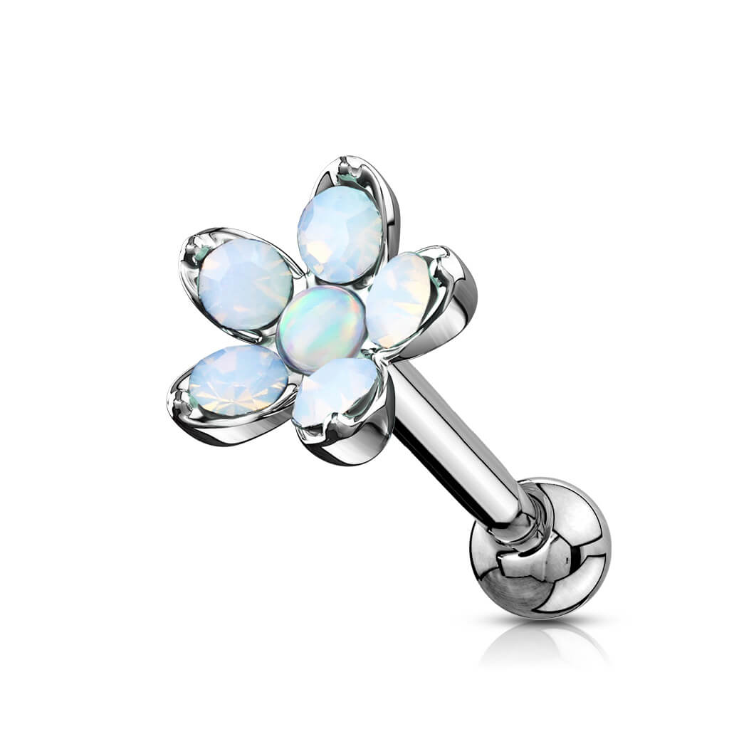 Barbell Flower Opal Silver