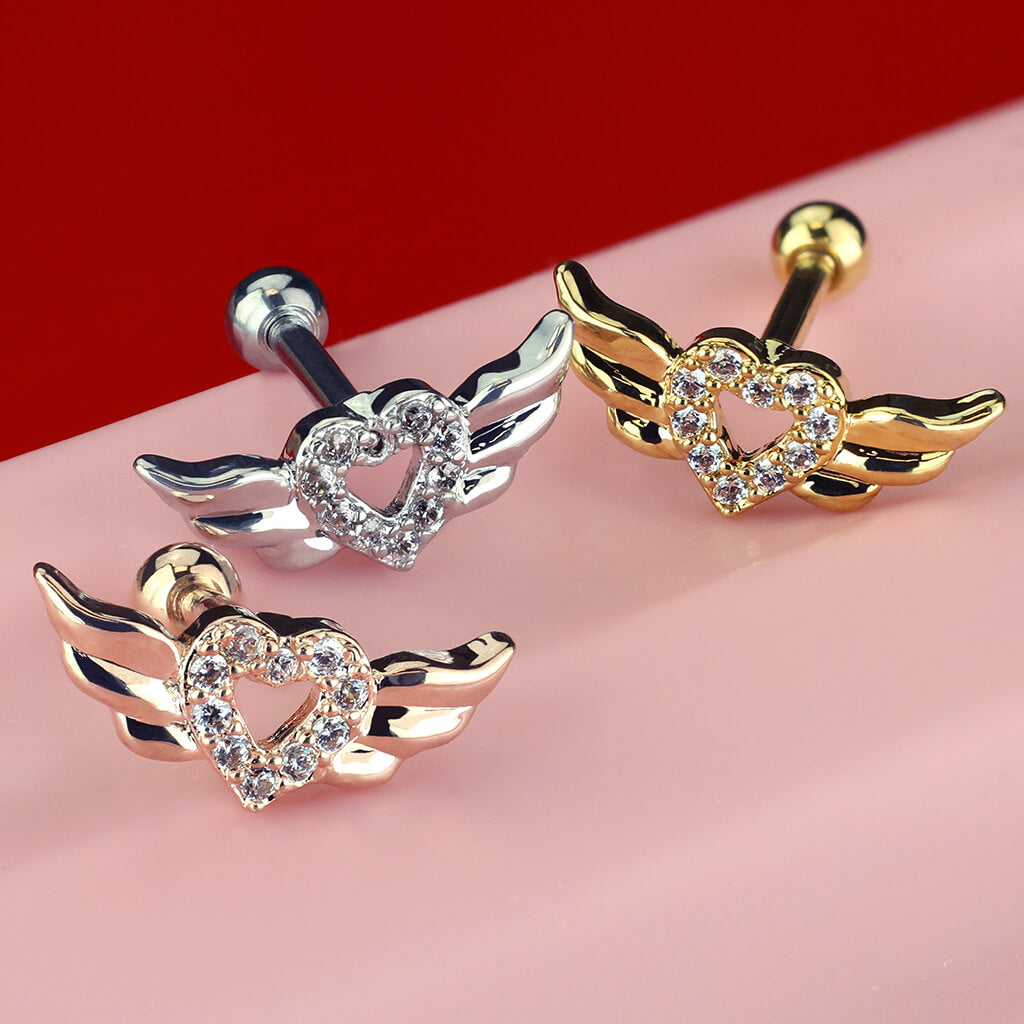 Barbell Heart Wing Zirconia