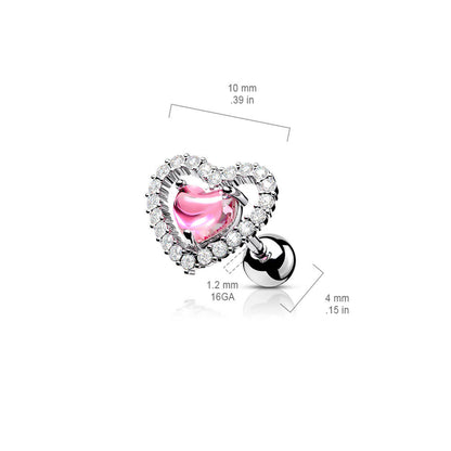 Barbell Heart Zirconia Silver