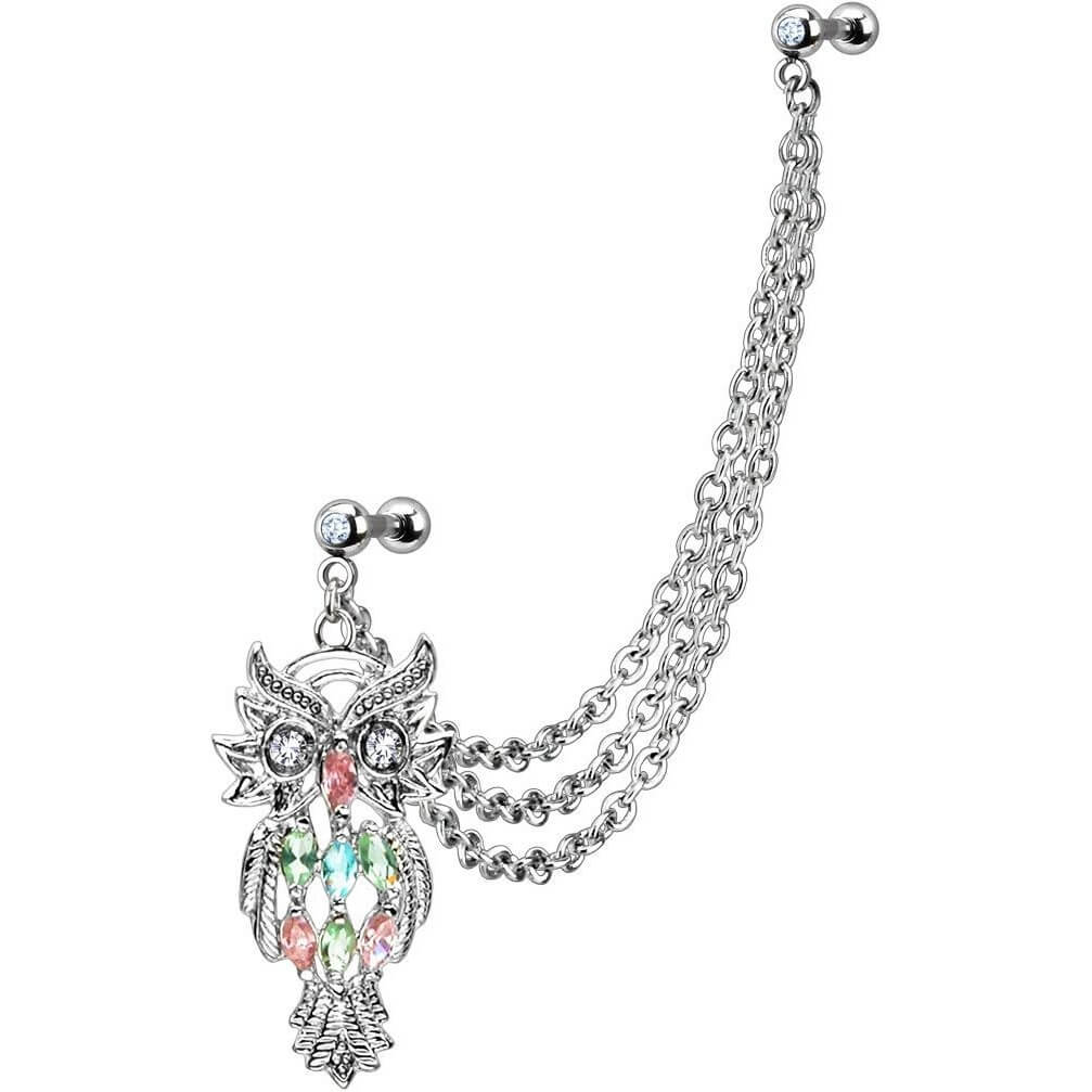 Barbell Chain Owl Zirconia Silver