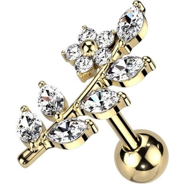 Barbell Blumen Zirkonia Gold Silber