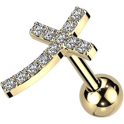 Barbell Kreuz Zirkonia Gold Silber