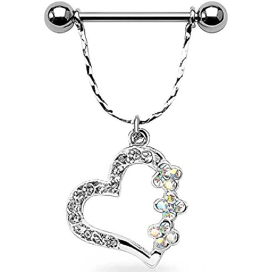 Nipple Piercing Heart dangle Zirconia Silver