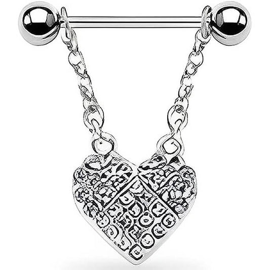 Piercing Capezzolo Pendente a forma di cuore in argento e zirconi