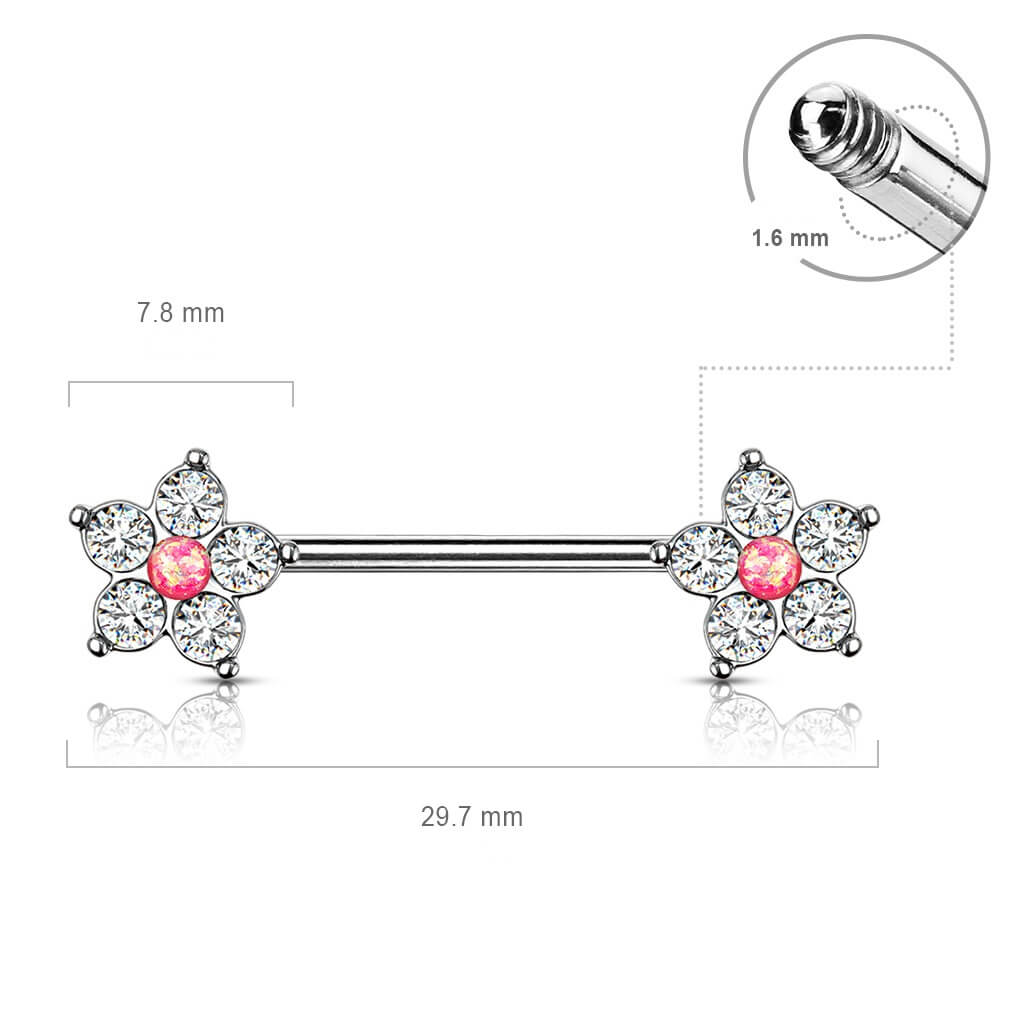 Piercing Capezzolo Fiori d´argento con zirconi