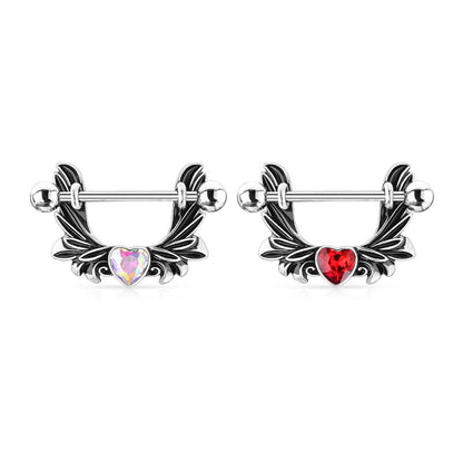 Nipple Piercing Angel Wings Heart Zirconia