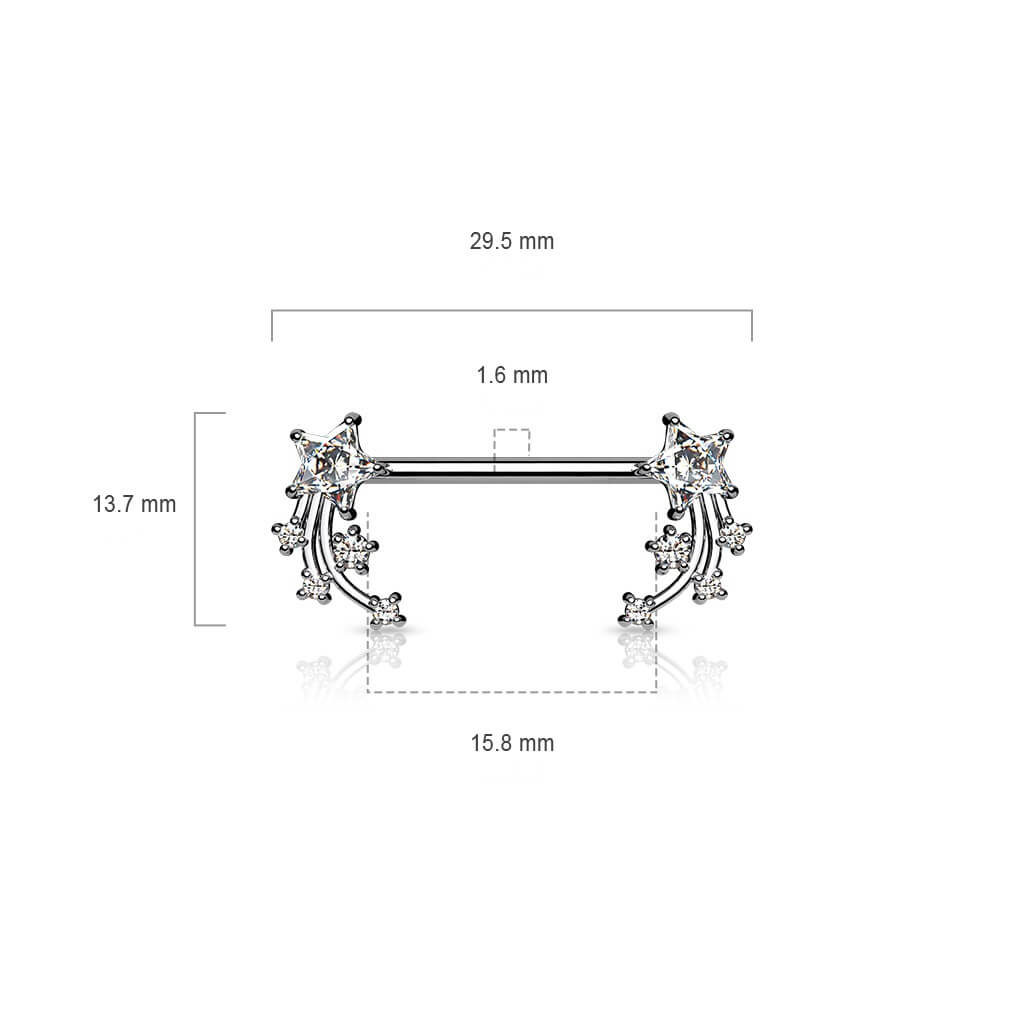 Piercing Capezzolo Stella cadente d´argento e zirconi