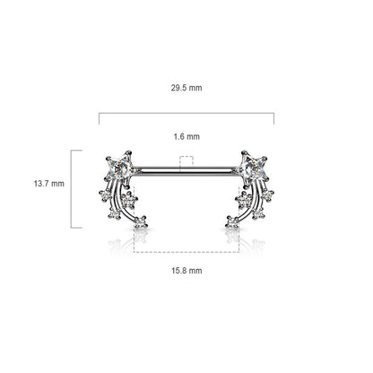 Piercing Capezzolo Stella cadente d´argento e zirconi