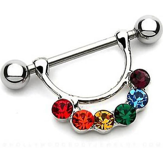 Piercing Capezzolo Pendente di zirconi arcobaleno