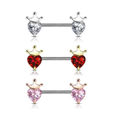 Piercing Capezzolo Cuore di zircone coronato