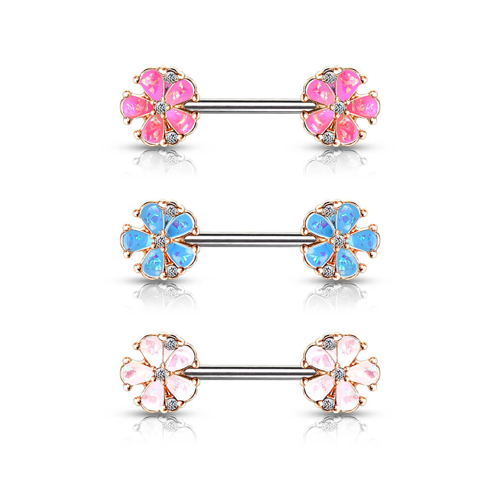 Nippelpiercing Blumen Opal Gold PVD