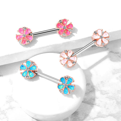 Nippelpiercing Blumen Opal Gold PVD